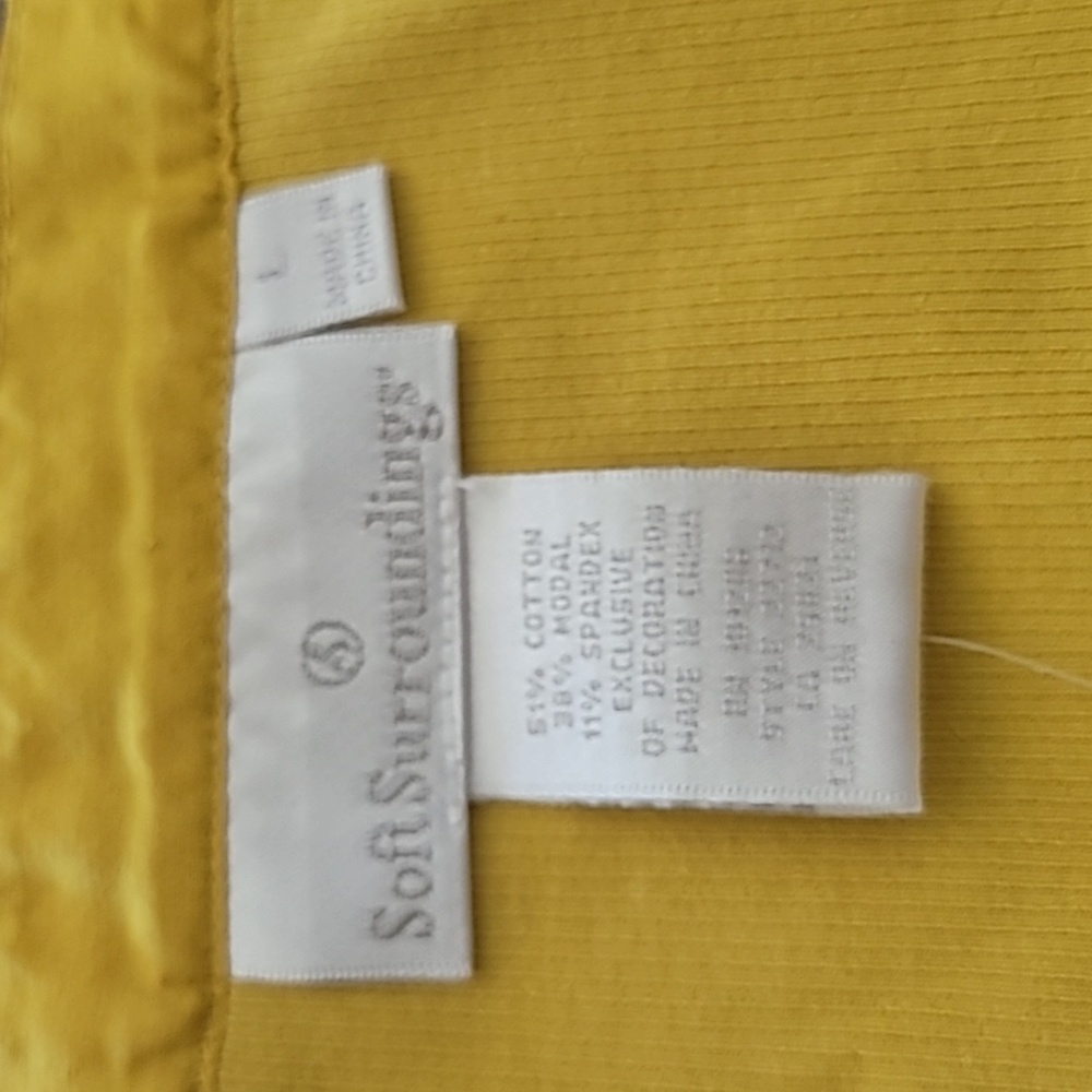 Large Soft Surroundings Mustard Yellow Stretchy Modal Cotton Knit Top - Picture 4 of 4